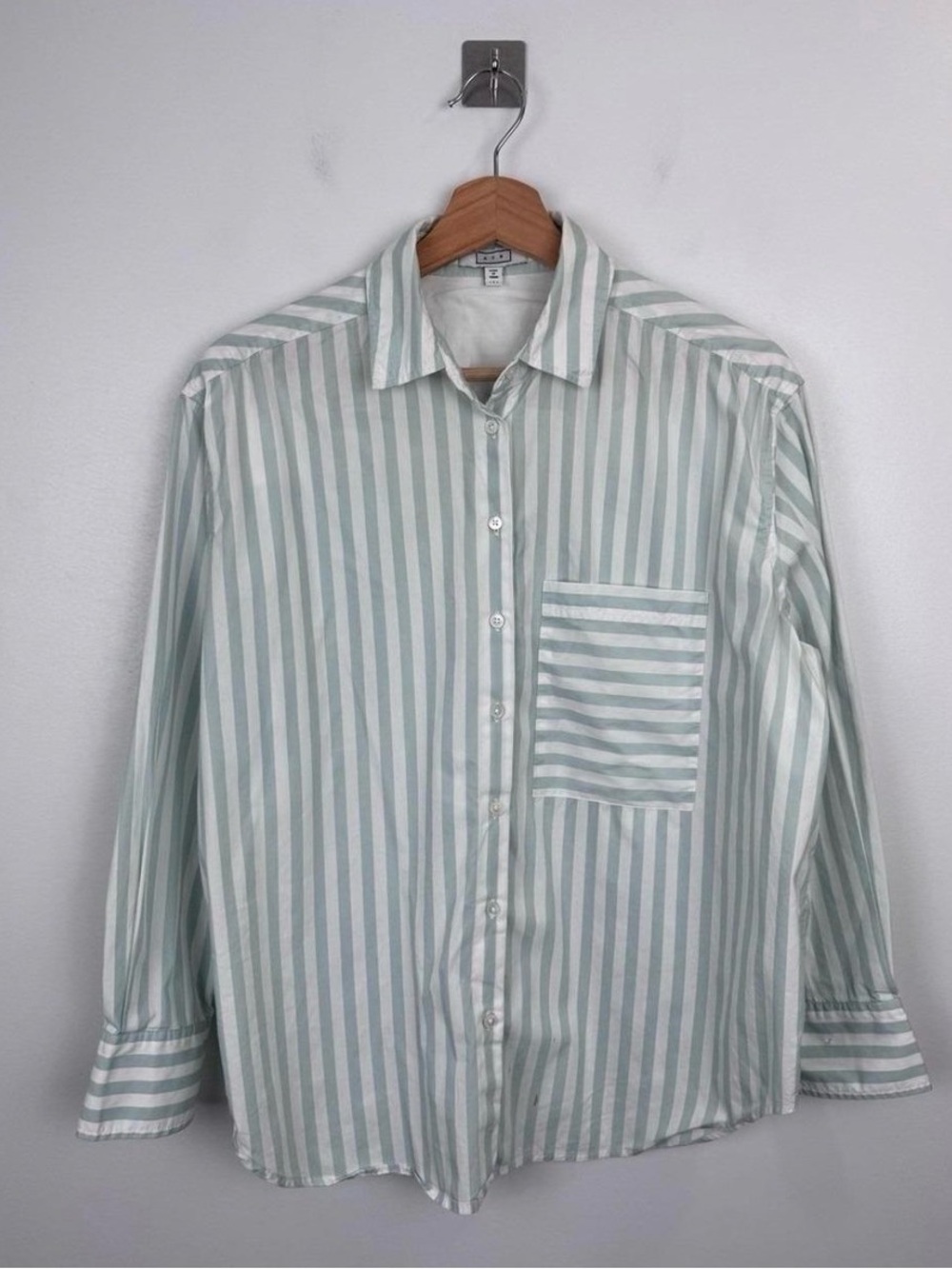 AYR Mint and White Striped Button-Up Shirt